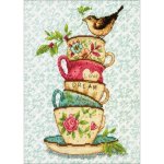 (image for) Gold Petites Stacked Tea Cups Counted Cross Stitch Kit